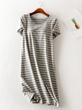 Striped Round Neck Short Sleeve Dress - Trendsi