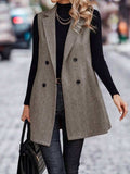 Buttoned Collared Neck Longline Vest Coat - Trendsi - Flyclothing LLC