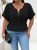 Plus Size Half Zip Short Sleeve T-Shirt - Trendsi - Flyclothing LLC