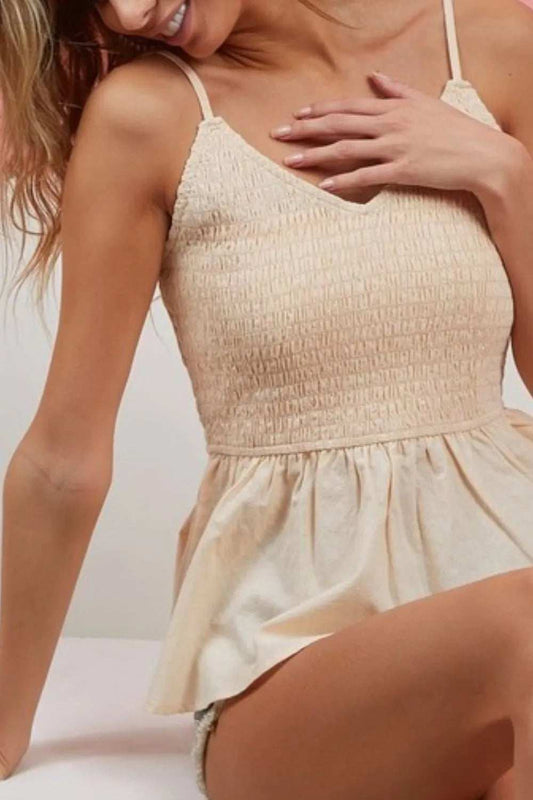 BiBi Eyelet Woven Sleeveless Elasticized Top - Trendsi - Flyclothing LLC