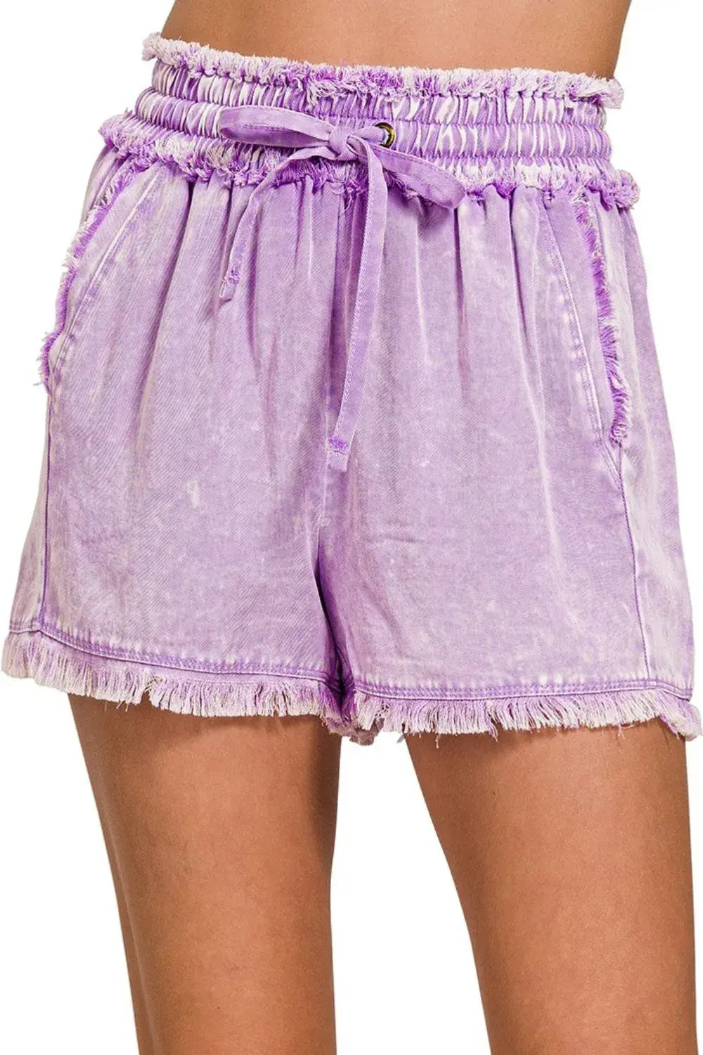Zenana Mineral Frayed Hem Washed Shorts - Trendsi - Flyclothing LLC