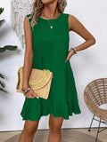 Ruffled Hem Round Neck Sleeveless Dress - Trendsi