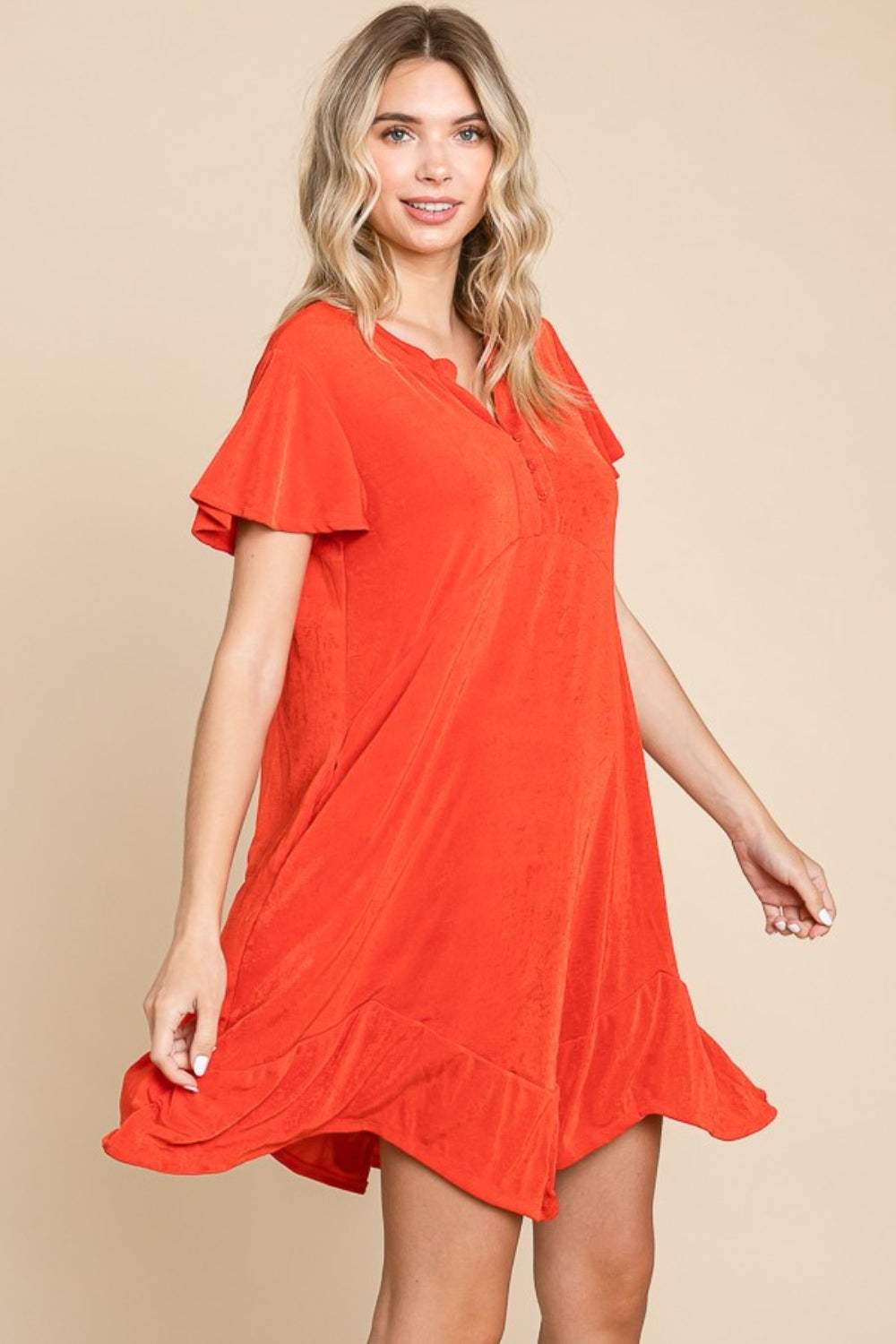 Culture Code Full Size Short Sleeve Ruffled Asymmetric Hem Dress - Trendsi - Flyclothing LLC