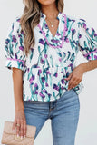 Floral Ricrac Trim Half Sleeve Peplum Top - Trendsi