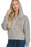 Zenana Fleece Pigment Dye Half Zip Kangaroo Pocket Hoodie - Trendsi - Flyclothing LLC
