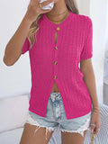Cable Knit Button Down Short Sleeve Cardigan - Trendsi - Flyclothing LLC