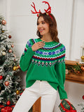 Geometric Round Neck Long Sleeve Sweater - Trendsi