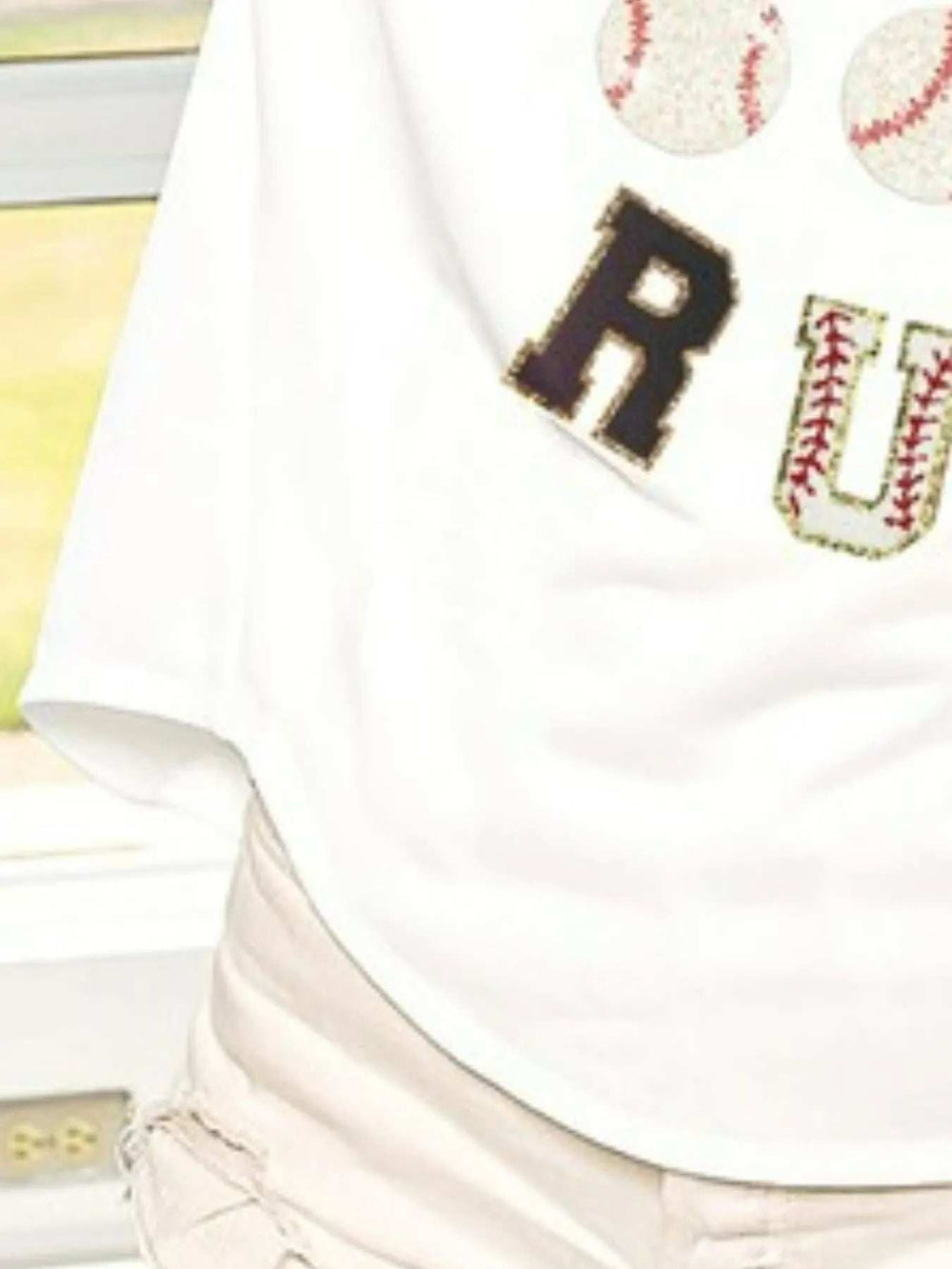 BiBi Baseballs Homerun Letter Washed Short Sleeve Top - Trendsi - Flyclothing LLC