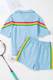 Rainbow Collared Short Sleeve Top and Shorts Set - Trendsi