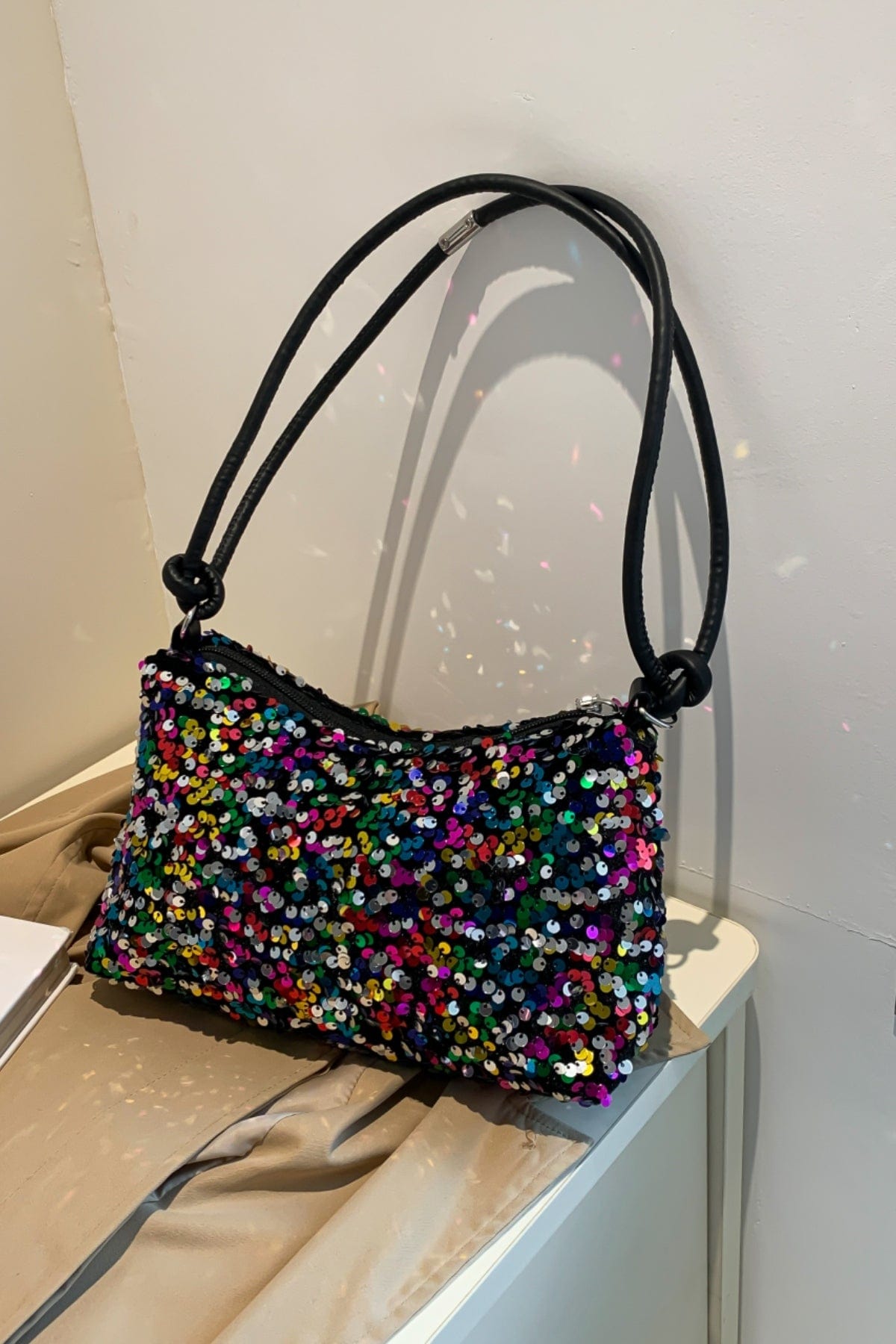 Sequin Double Strap Shoulder Bag - Trendsi