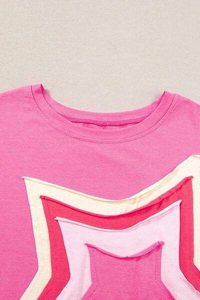 Color Block Star Patched Oversized T-Shirt - Trendsi - Flyclothing LLC