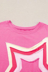 Color Block Star Patched Oversized T-Shirt - Trendsi - Flyclothing LLC