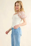 And The Why Embellishment Sleeve Smocked Top - Trendsi - Flyclothing LLC