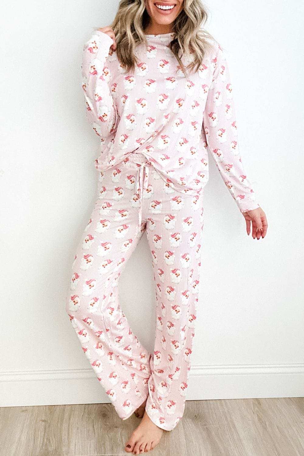 Santa Print Long Sleeve Top and Pants Lounge Set - Trendsi - Flyclothing LLC