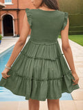 Frill Smocked V-Neck Tiered Dress - Trendsi
