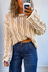 Contrast Wavy Striped Openwork Knit Top - Trendsi - Flyclothing LLC