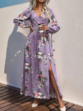 Slit Printed Surplice Long Sleeve Maxi Dress - Trendsi - Flyclothing LLC