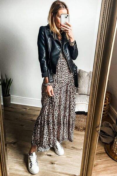 Leopard Notched Long Sleeve Maxi Dress - Trendsi - Flyclothing LLC