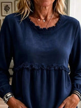 Fringed Hem Long Sleeve T-Shirt - Trendsi - Flyclothing LLC