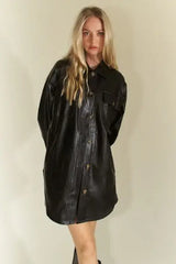 Davi & Dani Faux Leather Button Up Jacket with Chest Pockets - Trendsi - Flyclothing LLC