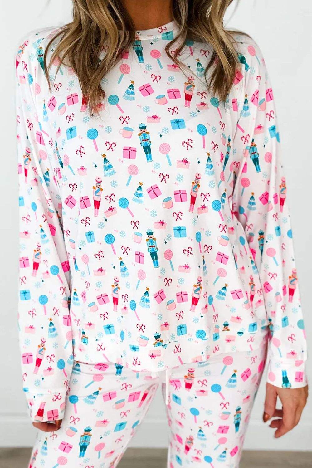 Printed Round Neck Long Sleeve Top and Pants Lounge Set - Trendsi - Flyclothing LLC