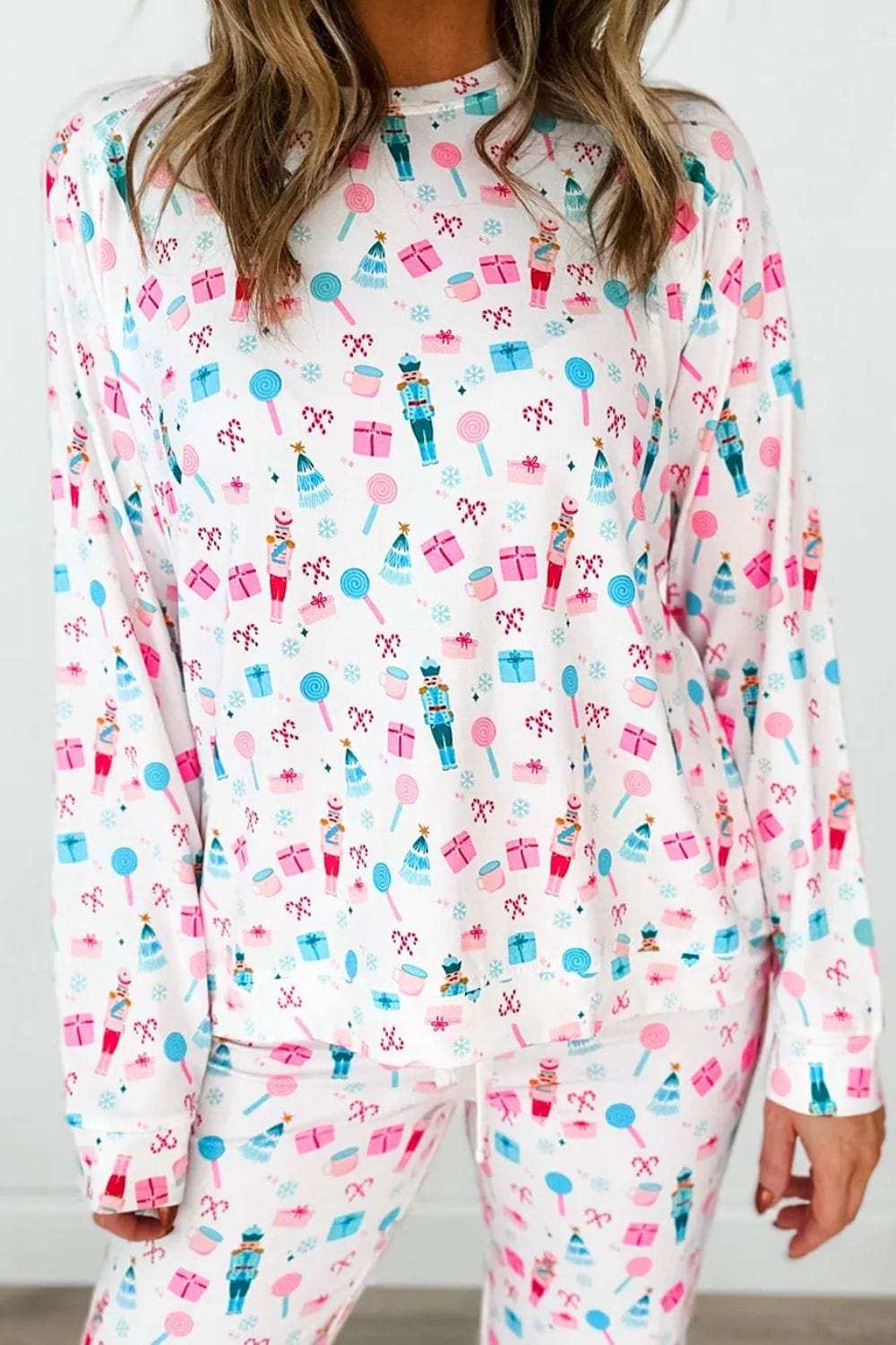 Printed Round Neck Long Sleeve Top and Pants Lounge Set - Trendsi - Flyclothing LLC