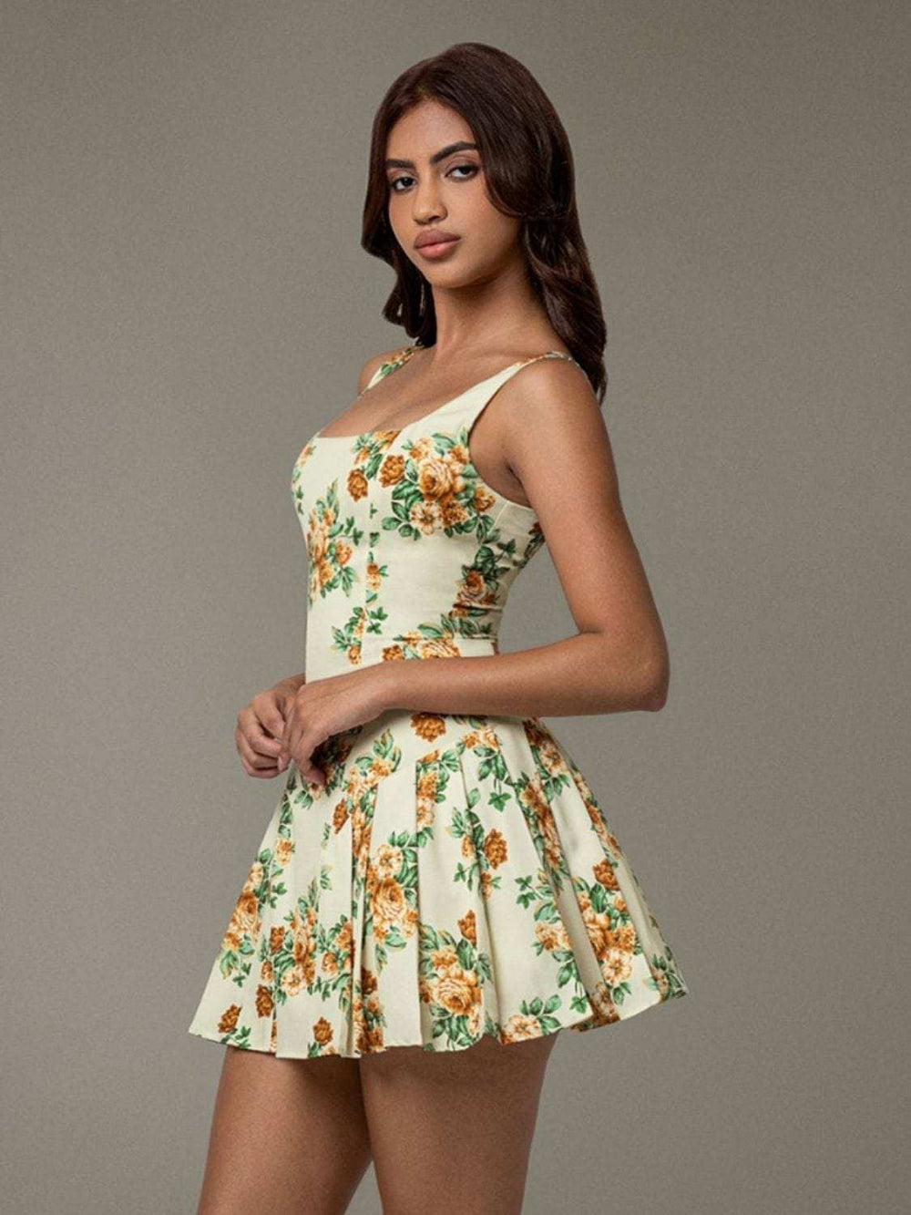 Floral Sleeveless Mini Pleated Dress - Trendsi - Flyclothing LLC