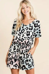 BiBi Gradation Leopard Soft Knit V-neck Romper - Trendsi - Flyclothing LLC