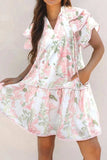 Floral Contrast Edge Layered Short Sleeve Mini Dress - Trendsi - Flyclothing LLC