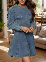 Back Zip Round Neck Long Sleeve Dress - Trendsi - Flyclothing LLC
