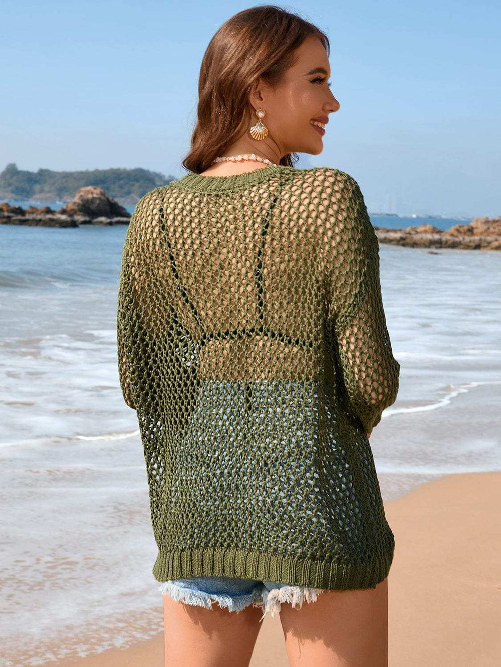 Heart Openwork Long Sleeve Cover-Up - Trendsi - Flyclothing LLC