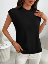 Mock Neck Cap Sleeve Knit Top - Trendsi - Flyclothing LLC