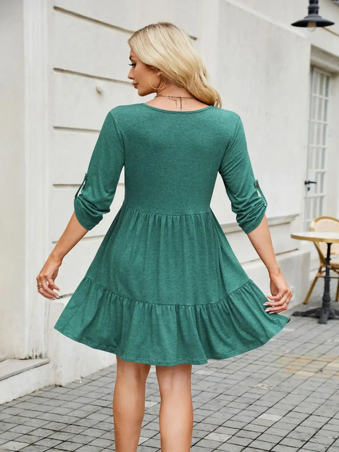 Tiered Ruched V-Neck Mini Dress - Trendsi - Flyclothing LLC