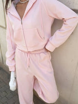 Zip Up Drawstring Hoodie and Pants Set - Trendsi - Flyclothing LLC