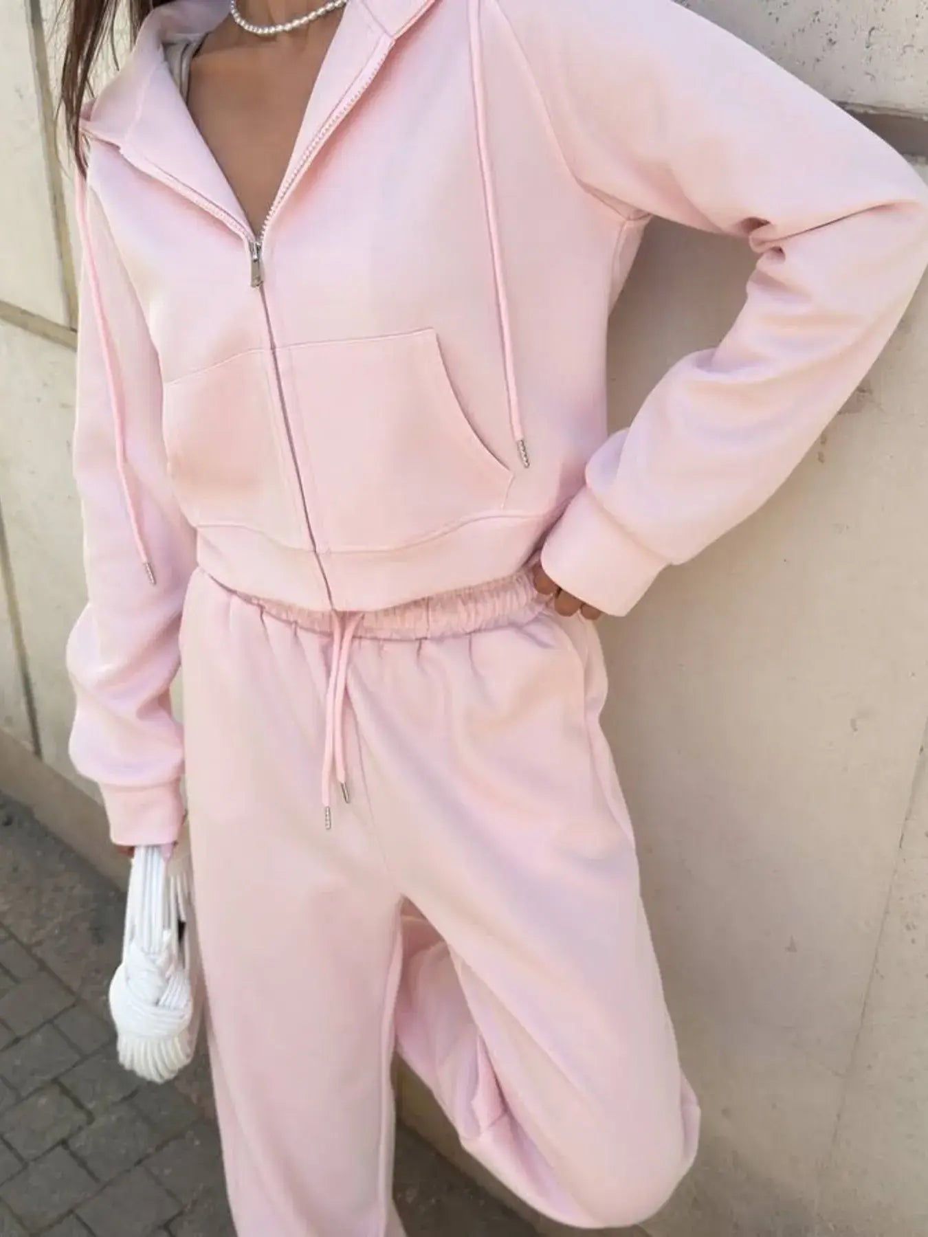 Zip Up Drawstring Hoodie and Pants Set - Trendsi - Flyclothing LLC