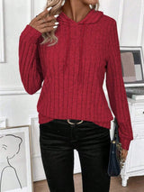 Drawstring Ribbed Long Sleeve Hoodie - Trendsi - Flyclothing LLC