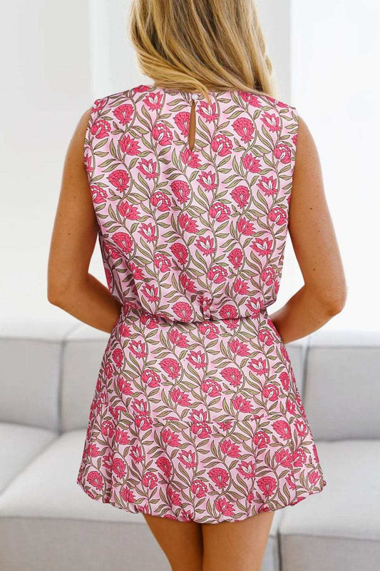 Floral Print Cropped Tank and Mini Skirt Set - Trendsi - Flyclothing LLC