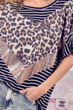 BiBi Stripe Rayon Span Knit Color Block Top With Leopard - Trendsi