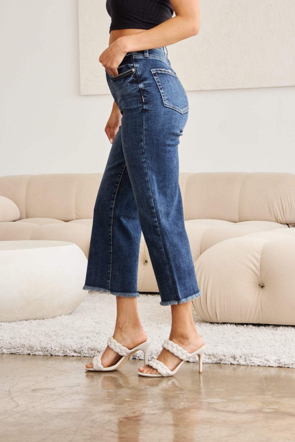 RFM Full Size Tummy Control High Waist Raw Hem Jeans - Trendsi - Flyclothing LLC