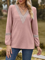 V-Neck Long Sleeve Blouse - Trendsi