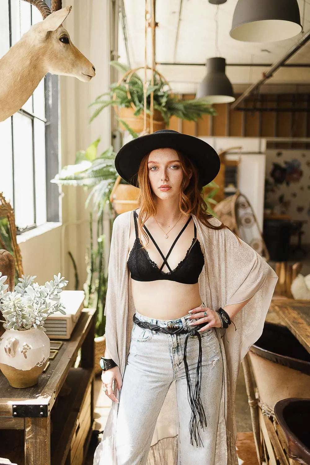 Center Cross Strap Lace Bralette - Boho Clothing and Accessories - Flyclothing LLC