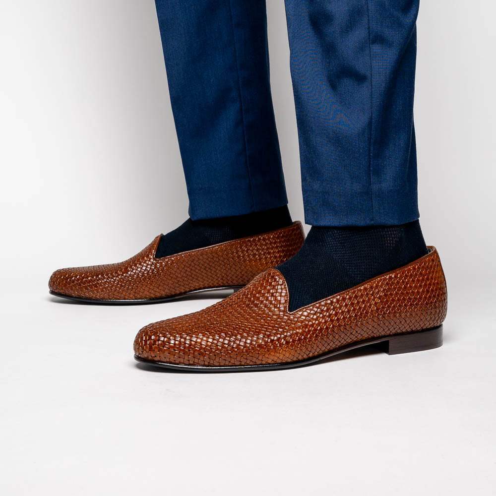 15-211-CGN CESTINO Calfskin Basketweave Slip On, Cognac - Zelli Italia - Flyclothing LLC