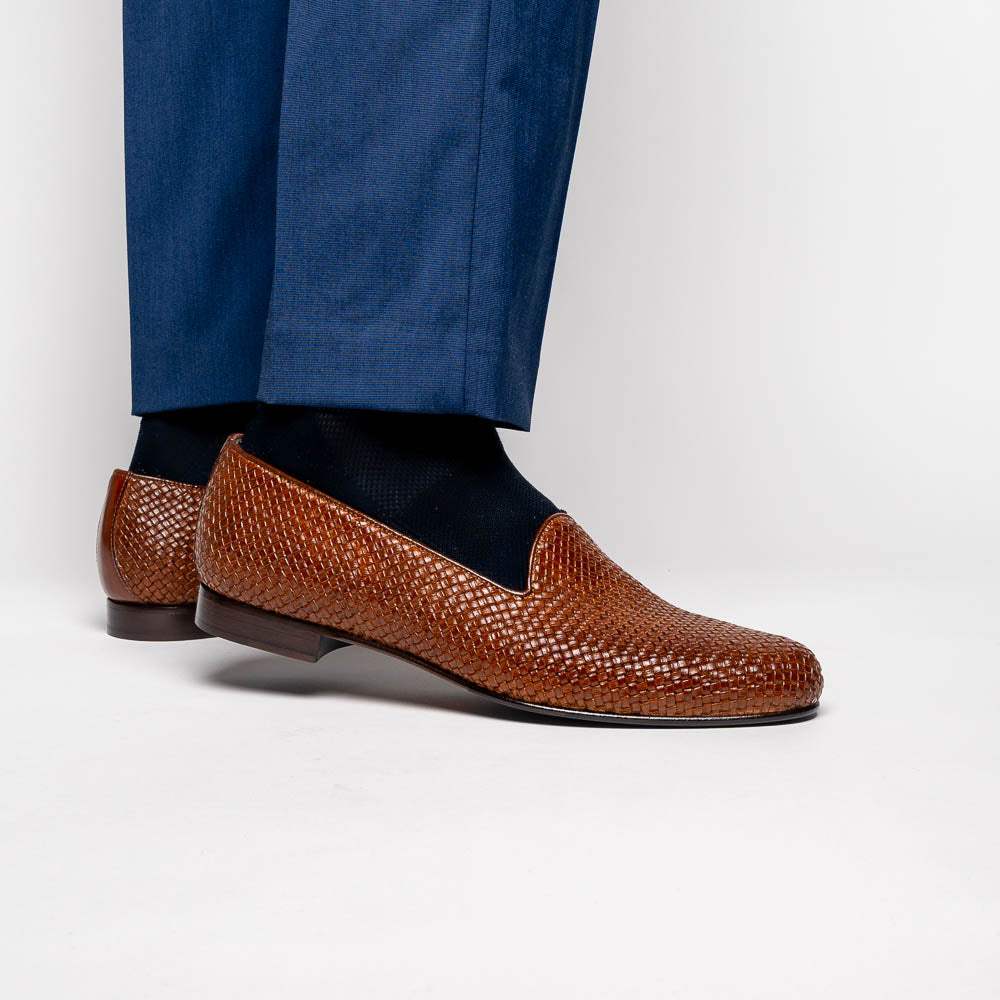 15-211-CGN CESTINO Calfskin Basketweave Slip On, Cognac - Zelli Italia - Flyclothing LLC