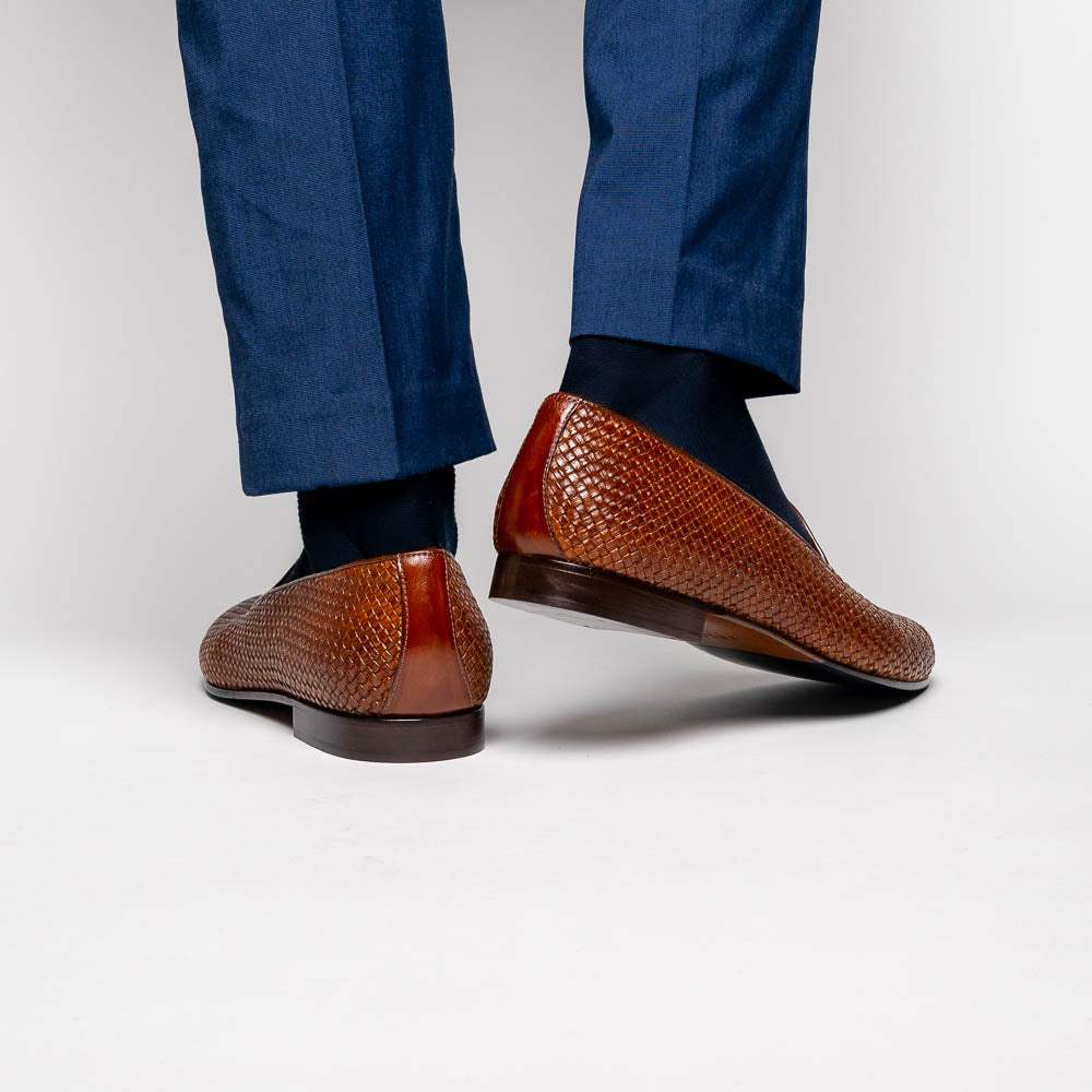 15-211-CGN CESTINO Calfskin Basketweave Slip On, Cognac - Zelli Italia - Flyclothing LLC