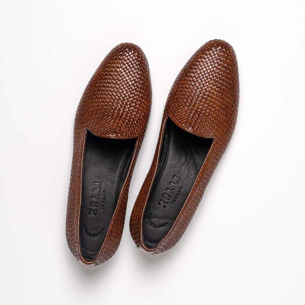 15-211-CGN CESTINO Calfskin Basketweave Slip On, Cognac - Zelli Italia - Flyclothing LLC