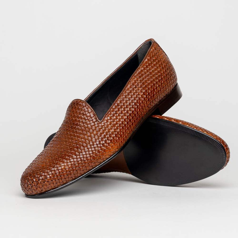 15-211-CGN CESTINO Calfskin Basketweave Slip On, Cognac - Zelli Italia - Flyclothing LLC