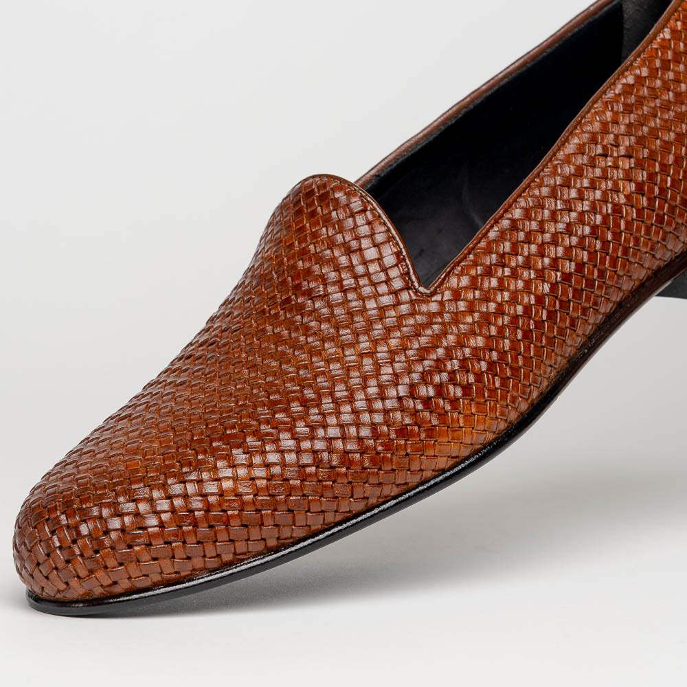 15-211-CGN CESTINO Calfskin Basketweave Slip On, Cognac - Zelli Italia - Flyclothing LLC