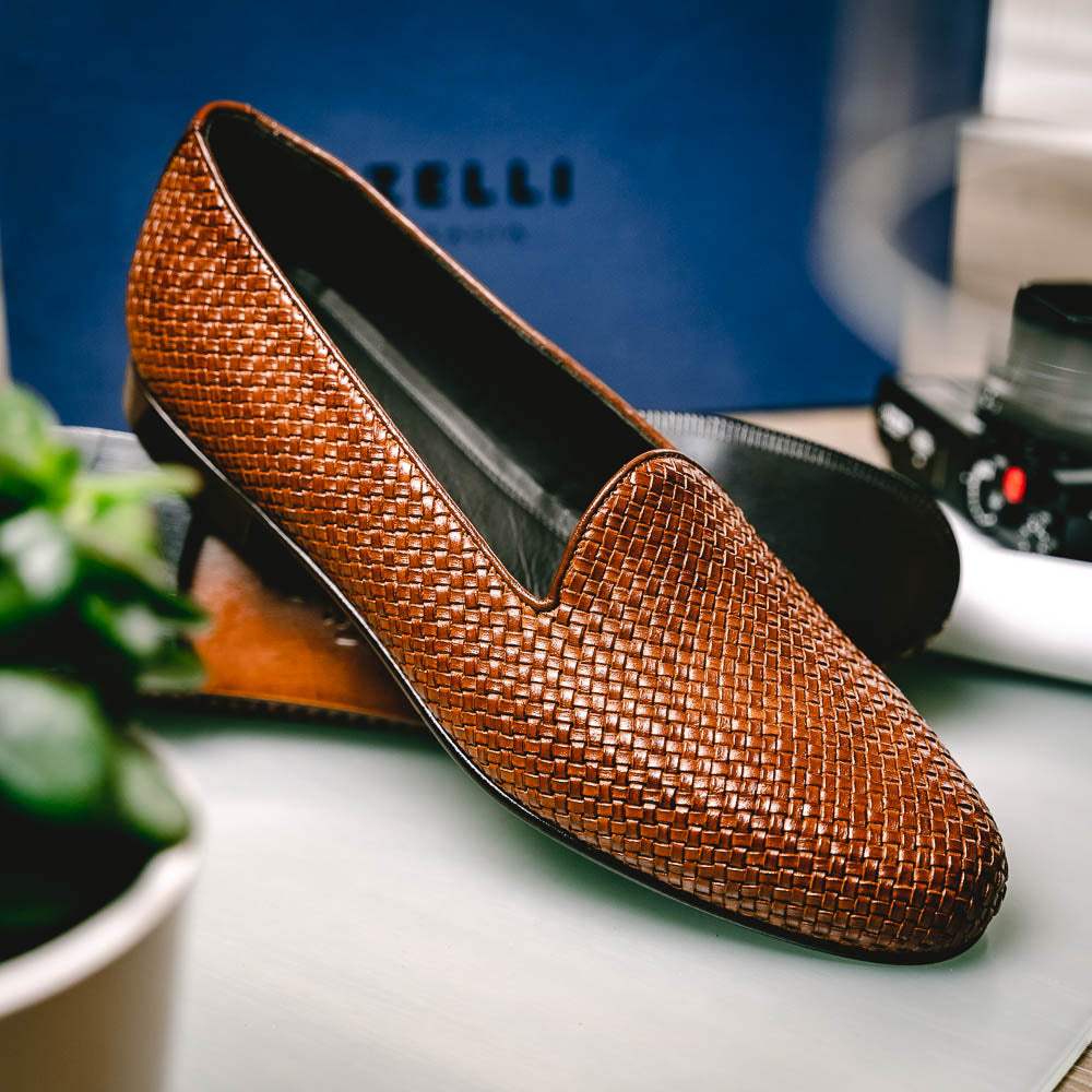 15-211-CGN CESTINO Calfskin Basketweave Slip On, Cognac - Zelli Italia - Flyclothing LLC