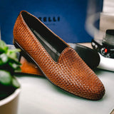 15-211-CGN CESTINO Calfskin Basketweave Slip On, Cognac - Zelli Italia - Flyclothing LLC