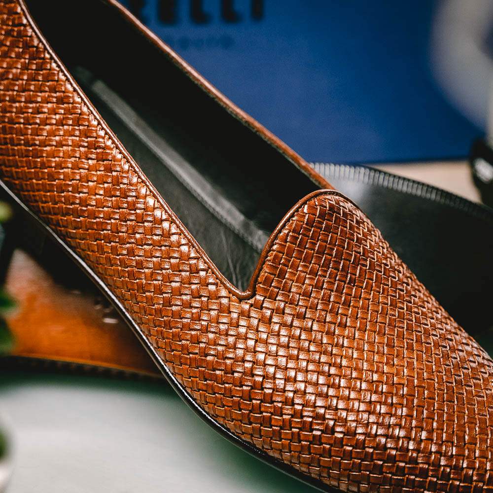 15-211-CGN CESTINO Calfskin Basketweave Slip On, Cognac - Zelli Italia - Flyclothing LLC